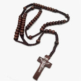 Christian Catholic Wooden Cross Virgin Holy Christ Pendant Necklace For Men Women Rosary Handmade Necklace Prayer Beaded Jewelry