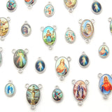 20pcs Mixed Enamel Antique Silver Jesus Mother Mary Connector Charm Pendants for DIY Rosary Necklace Bracelet Jewelry Making