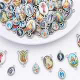 20pcs Mixed Enamel Antique Silver Jesus Mother Mary Connector Charm Pendants for DIY Rosary Necklace Bracelet Jewelry Making
