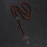 KOMi Christ Jesus Wooden Beads 8mm Rosary Bead Cross Pendant Woven Rope Chain Necklace Religious Orthodox Praying  Jewelry