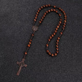 KOMi Christ Jesus Wooden Beads 8mm Rosary Bead Cross Pendant Woven Rope Chain Necklace Religious Orthodox Praying  Jewelry