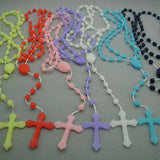 Glowing Rosary Necklace Plastic Catholic Cross Necklace Luminous Religious