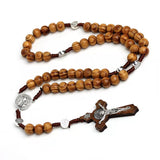 10MM Wood Beads Rosary Cross Necklace For Women Men Christian Virgin Mary INRI Pendant Chain Fashion Religion Jewelry