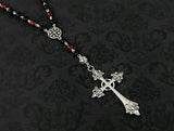 Red & Black Gothic Rosary Necklace Long Gothic Cross Necklace Beaded Romantic Goth Necklace