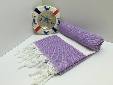 Turkish Peshtemal Towel Diamond Style Lilac pestemals - Turkish Peshtemal Towels