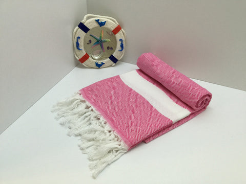 Turkish Peshtemal Towel Diamond Style Pink pestemals - Turkish Peshtemal Towels