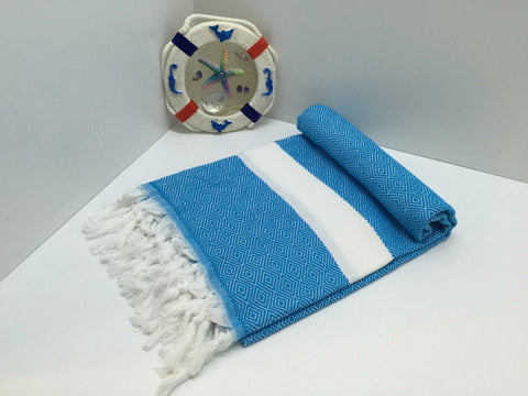 Turkish Peshtemal Towel Diamond Style Turquoise pestemals - Turkish Peshtemal Towels
