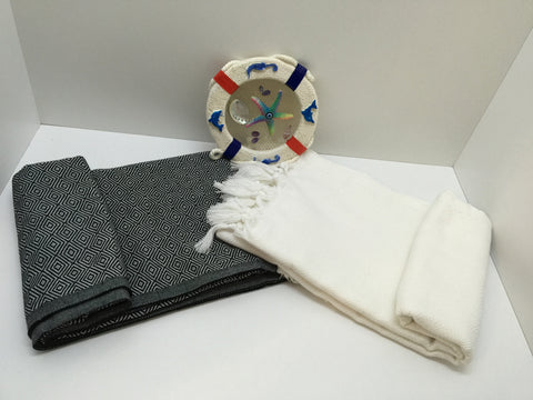 Turkish Peshtemal Towels Wholesale pestemals 40 pcs Diamond Style Black, White - Turkish Peshtemal Towels