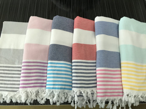 Turkish Peshtemal Towel Double Sided Striped Marine Terry Towel Style 40 pcs - Turkish Peshtemal Towels